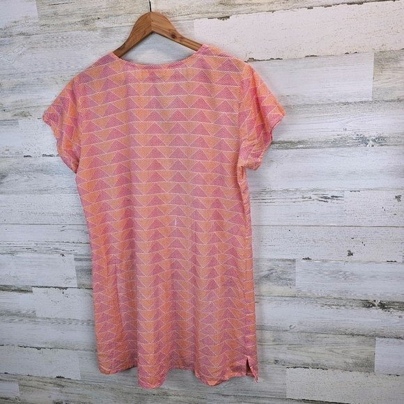 Oliphant Cotton Geometric Chevron Print Tunic Top Large Orange Pink Lightweight - Picture 5 of 14